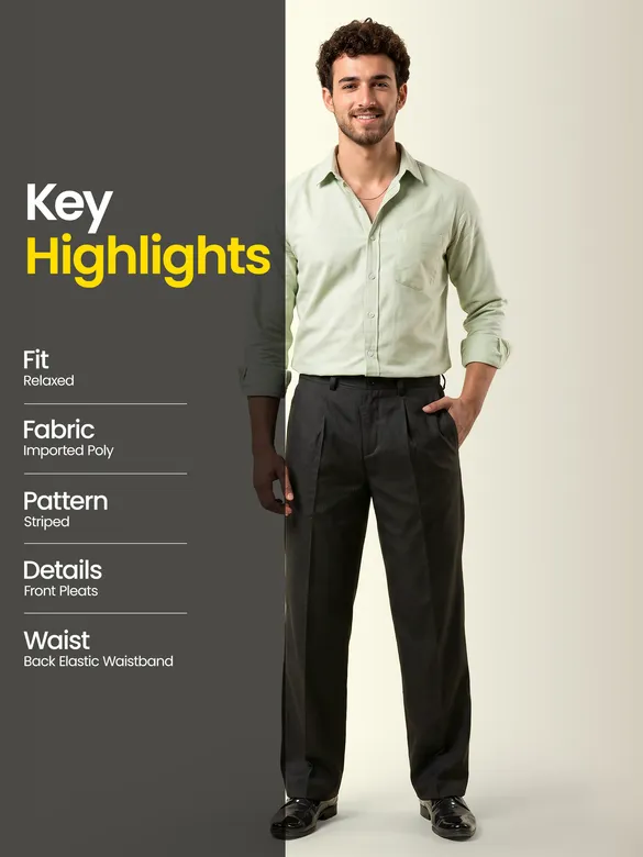 Charcoal Grey Striped Relaxed Fit Pants